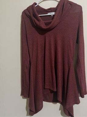 Moa Moa Ribbed Cowl-Neck Swing Sweater - Burgundy